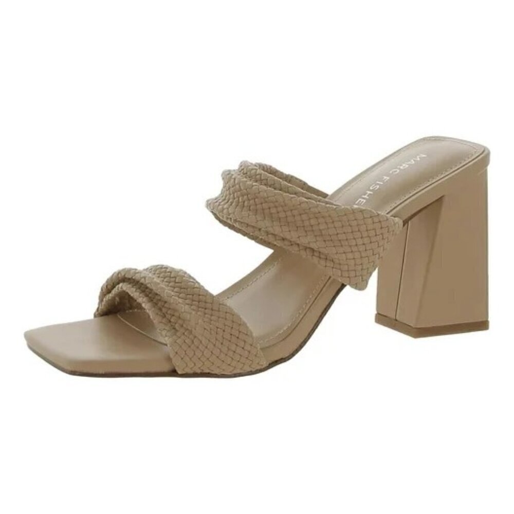 NWT NIB Marc Fisher Womens Eloria Faux Leather Square Toe Block Heel Tan Size 8